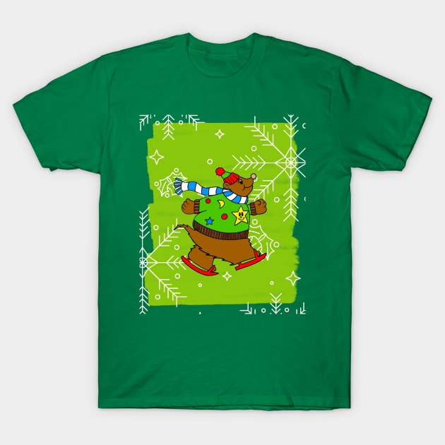 MERRY Christmas Brown Bear Ice Skater T-Shirt by SartorisArt1